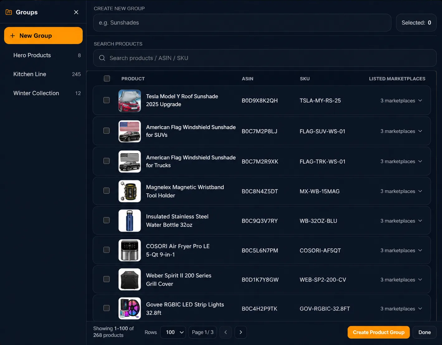 Product groups editor